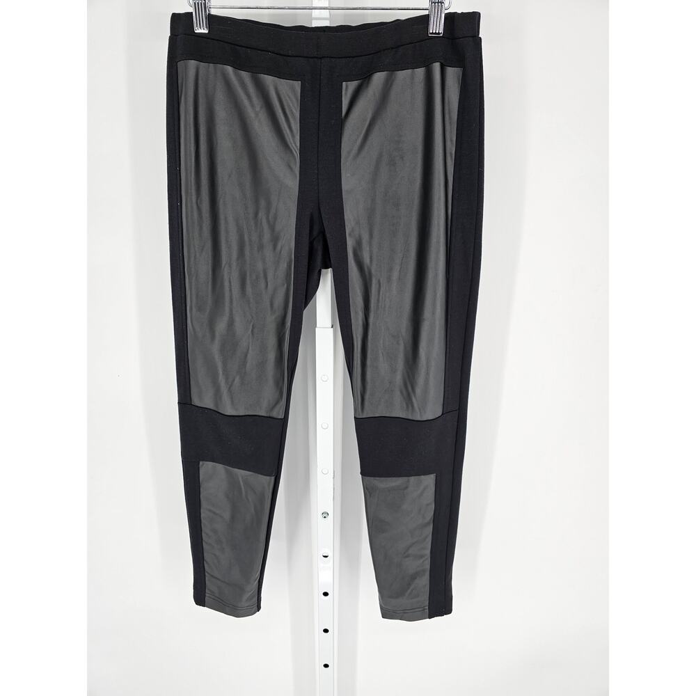 Trouve Gray & Black Colorblock Faux Leather Hybrid Low-Rise Moto Leggings Size L